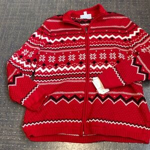 Breckenridge Zip Front Fairisle Christmas Cardigan NWT Size L